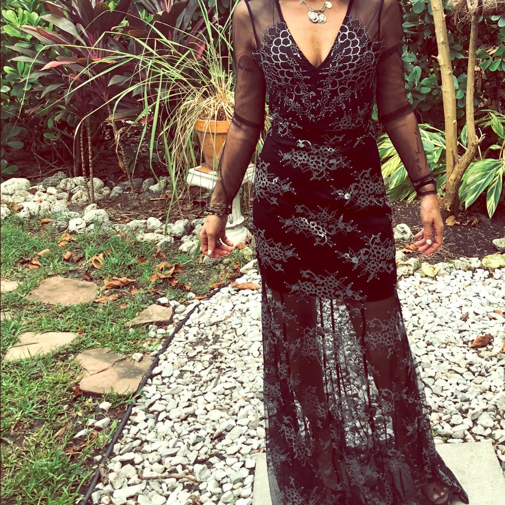 LOVERS + FRIENDS maxi black lace dress XS New